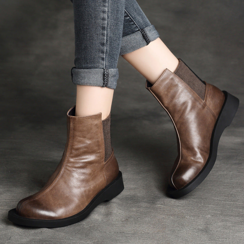 Women Minimalist Suede Patchwork Leather Martin Boots