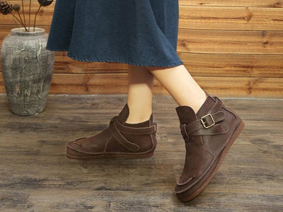 Women Vintage Buckled Ankle Boots