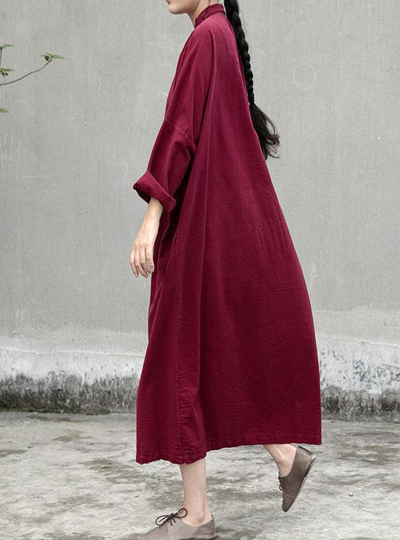 Women Autumn Comfy Button Placket Long Sleeves Cotton Dresses