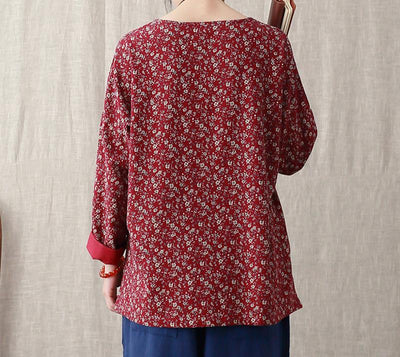 Women Loose Floral Printed Asymmetric Cotton Blouse