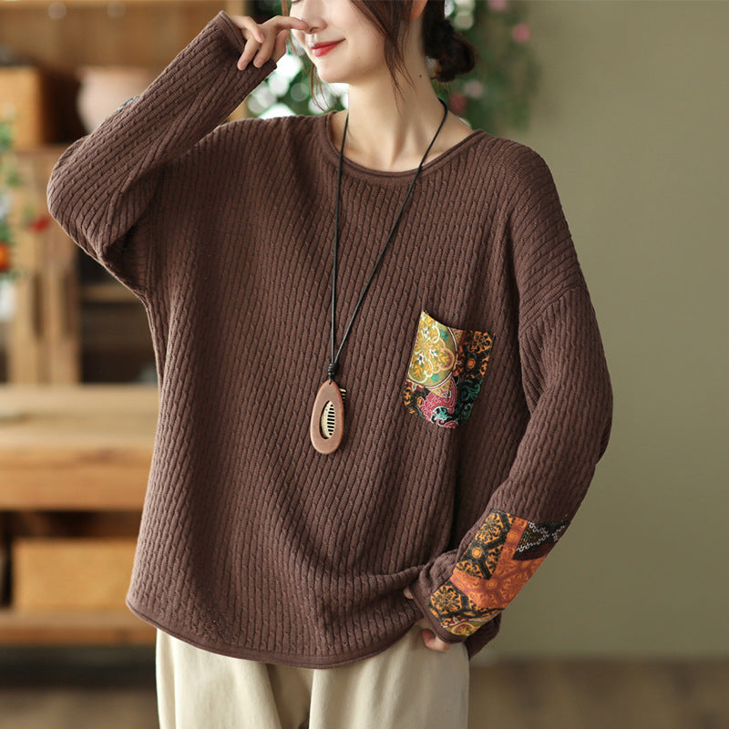 Babakud Women Autumn Retro Cotton Knitted Casual Sweater