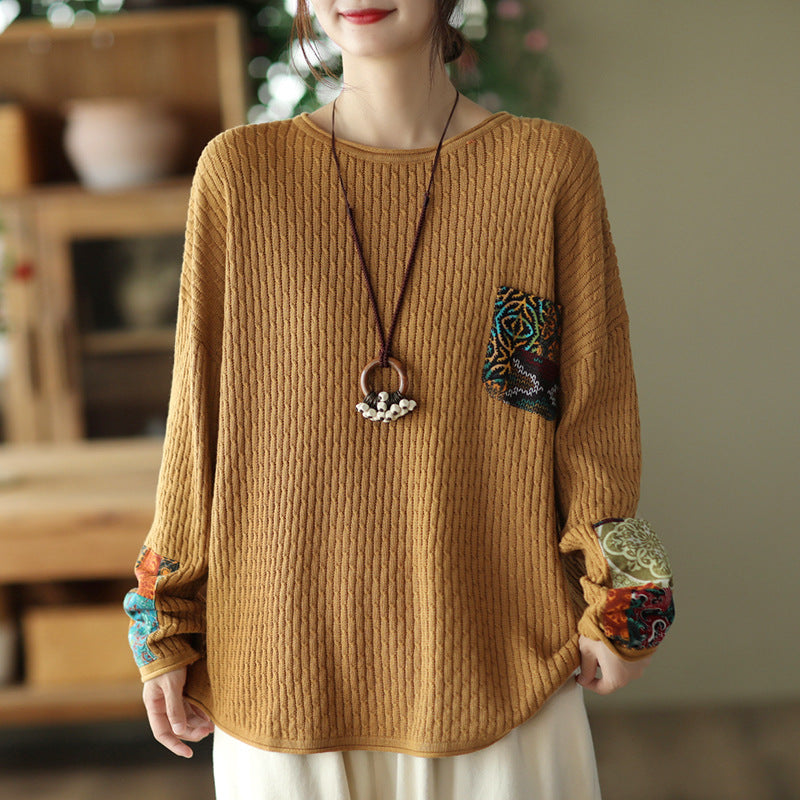 Babakud Women Autumn Retro Cotton Knitted Casual Sweater