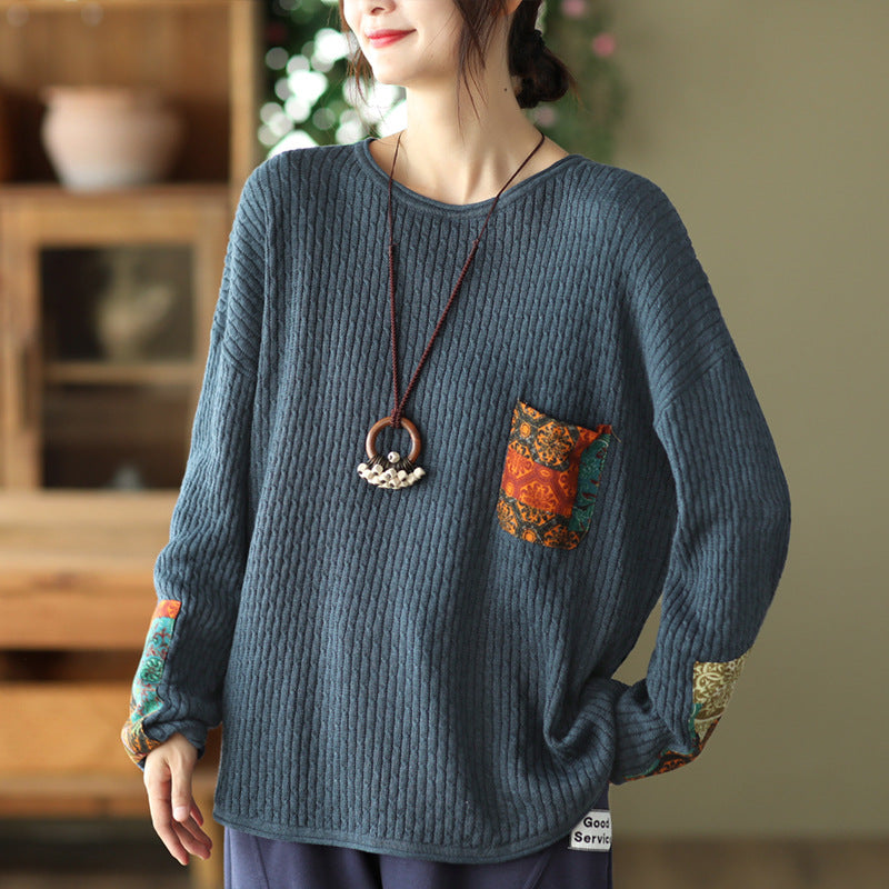 Babakud Women Autumn Retro Cotton Knitted Casual Sweater