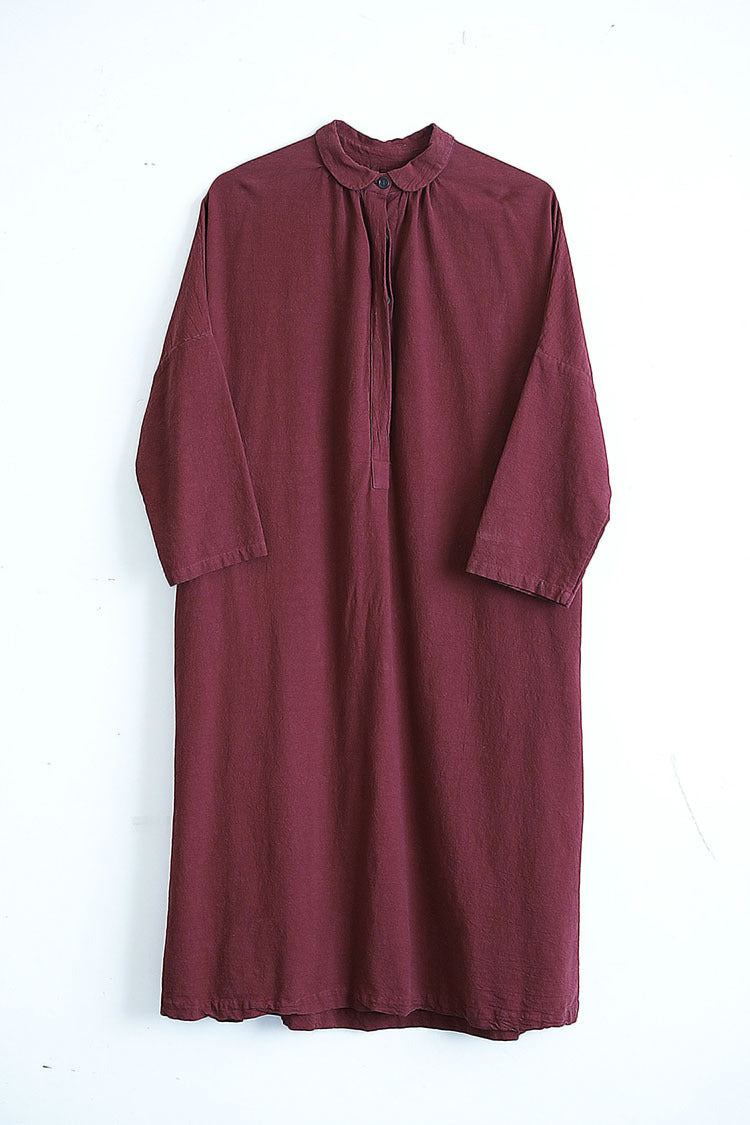 Women Autumn Comfy Button Placket Long Sleeves Cotton Dresses