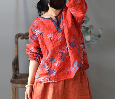 Babakud Casual Printed Ramie Blouses for Women