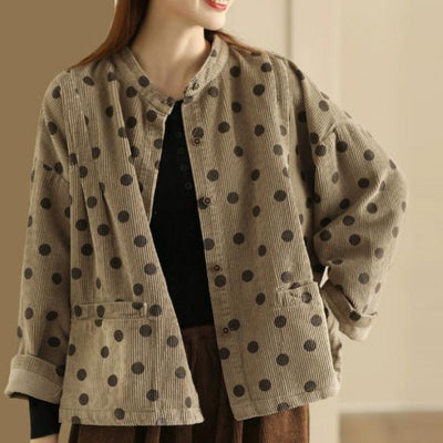 Babakud Women Autumn Retro Polka Dots Cotton Corduroy Jacket