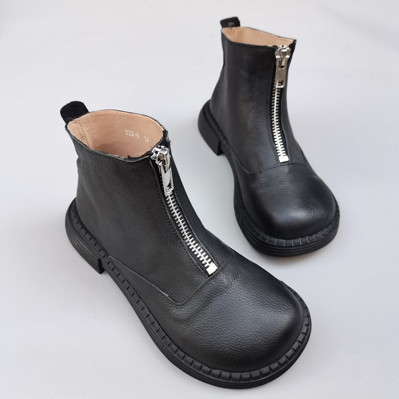 Babakud Women Autumn Retro Handmade Leather Zipper Boots