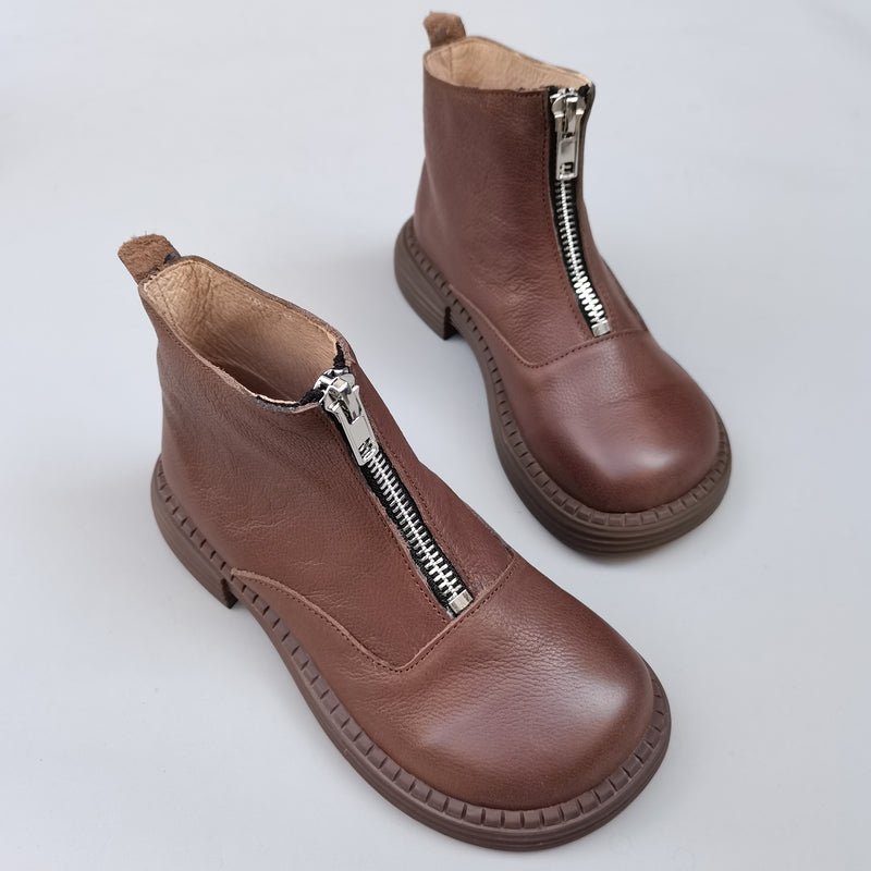 Babakud Women Autumn Retro Handmade Leather Zipper Boots