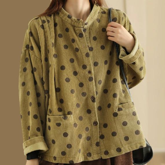 Babakud Women Autumn Retro Polka Dots Cotton Corduroy Jacket