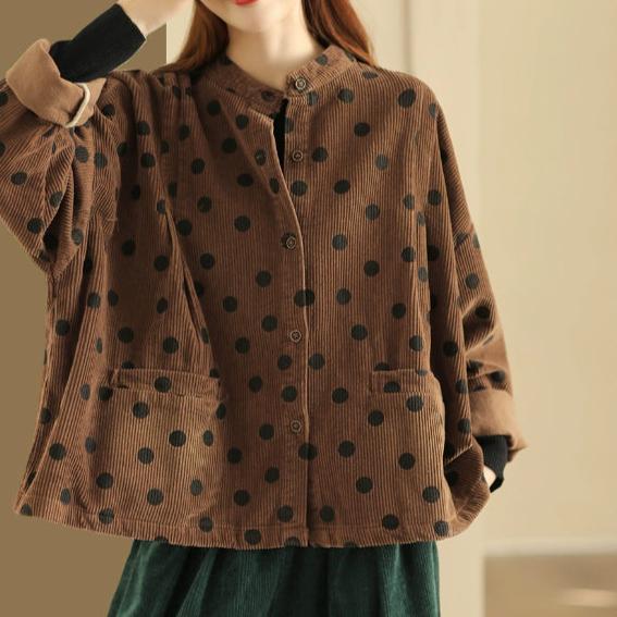 Babakud Women Autumn Retro Polka Dots Cotton Corduroy Jacket