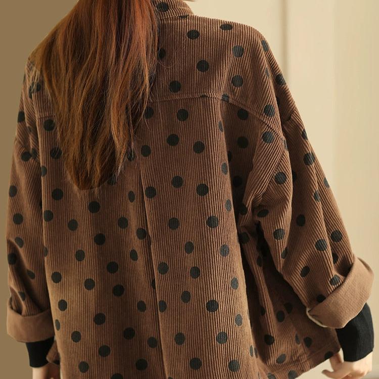 Babakud Women Autumn Retro Polka Dots Cotton Corduroy Jacket