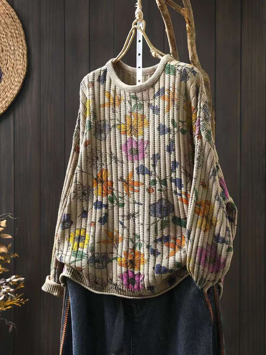 Babakud Women Autumn Round Neck Cotton Knitted Sweater