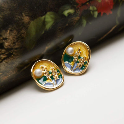 Babakud Vintage Enamel Pearl Earrings