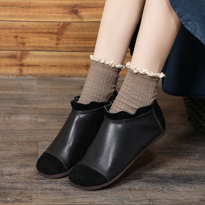 Retro Ruffled Suede Patchwork Leather Ankle Boots