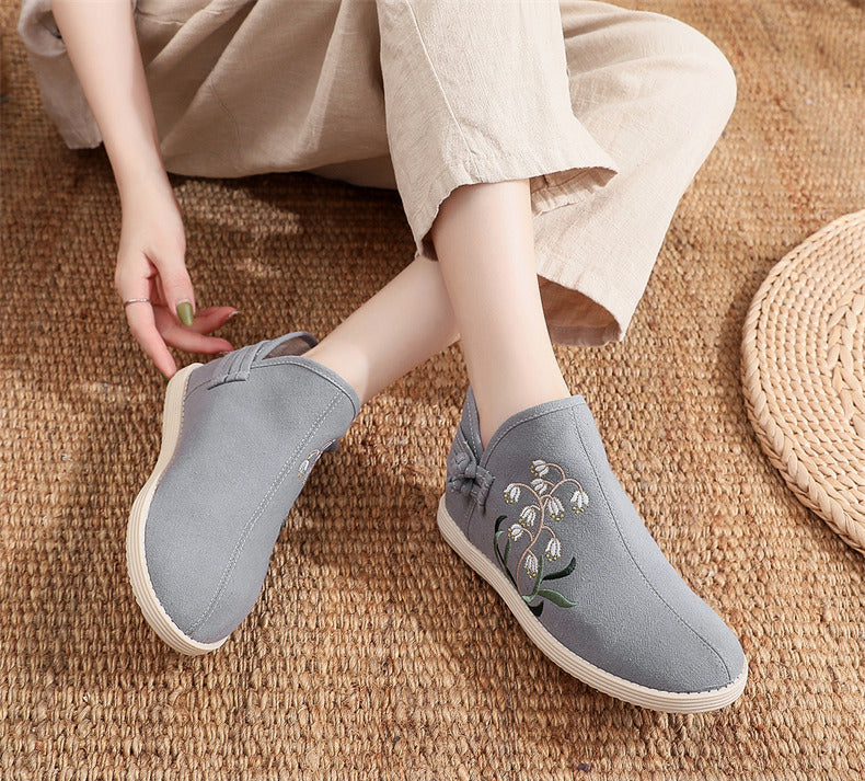 Ethnic Style Warm Embroidered Flat Cotton Shoes