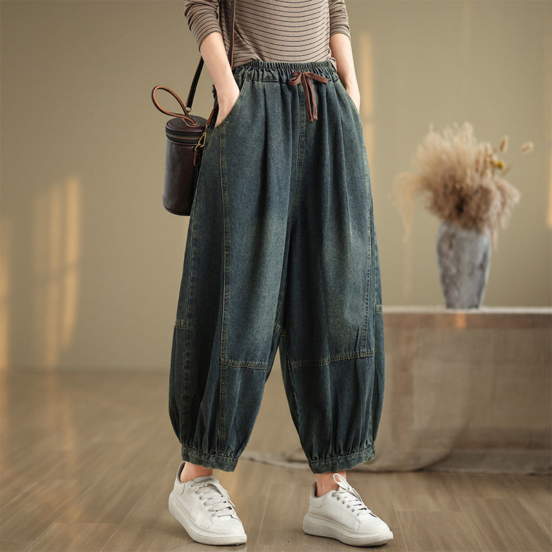 Babakud Women Autumn Retro Loose Denim Harem Pants