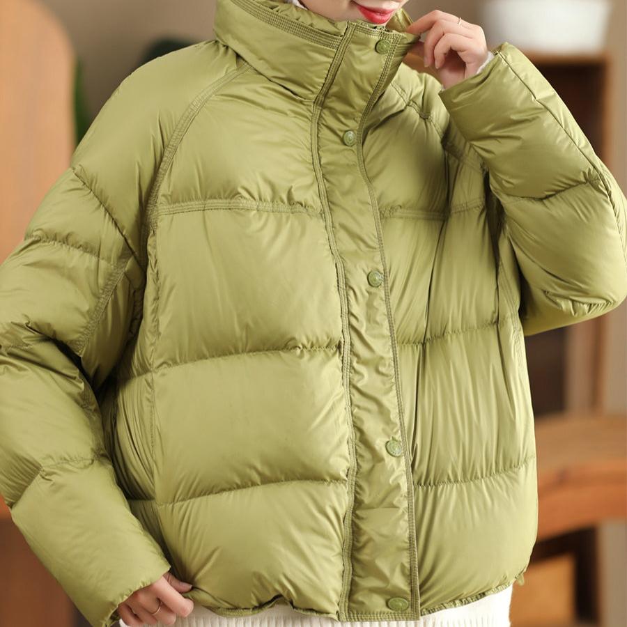 Babakud Women Winter Windproof Stand Collar Solid Colors Down Puffer Jacket