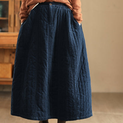 Babakud Women Winter Soft Cotton Corduroy Quilted A- Line Skirt