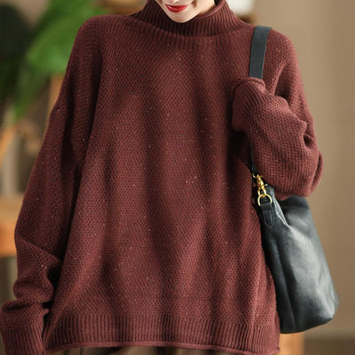 Babakud Women Autumn Retro Speckled Cotton Knitted Sweater