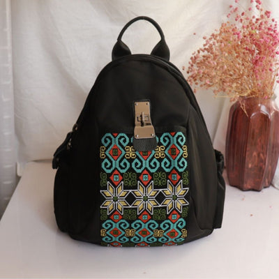 Babakud Vintage Style Embroidered Canvas Black Backpack