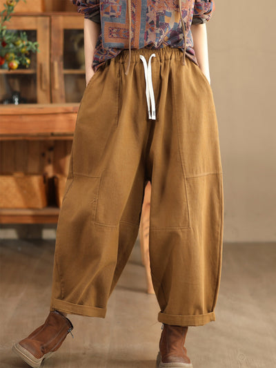 Babakud Women Autumn Cotton Loose Elastic Waist Pants