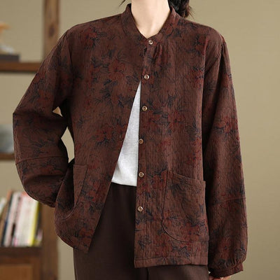 Babakud Women Autumn Retro Double- Layer Cotton Gauze Jacket