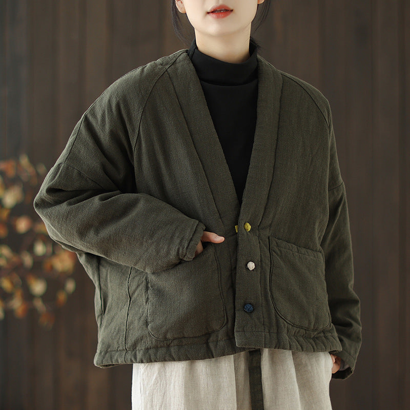 Babakud Women Winter Classic Quilted Cotton Linen Jacket