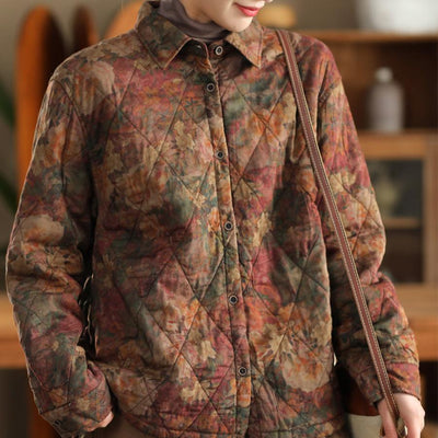 Women Winter Retro Printed Quilted Cotton Thick Warm Jacket