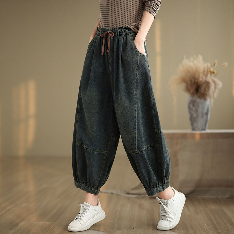 Babakud Women Autumn Retro Loose Denim Harem Pants