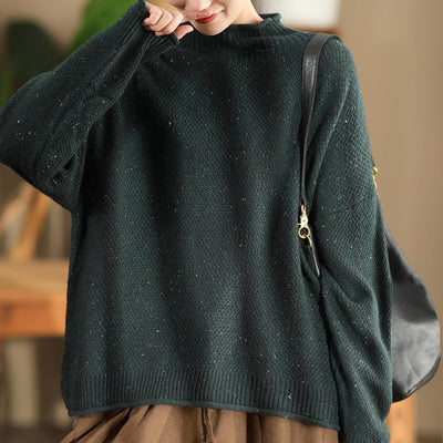 Babakud Women Autumn Retro Speckled Cotton Knitted Sweater