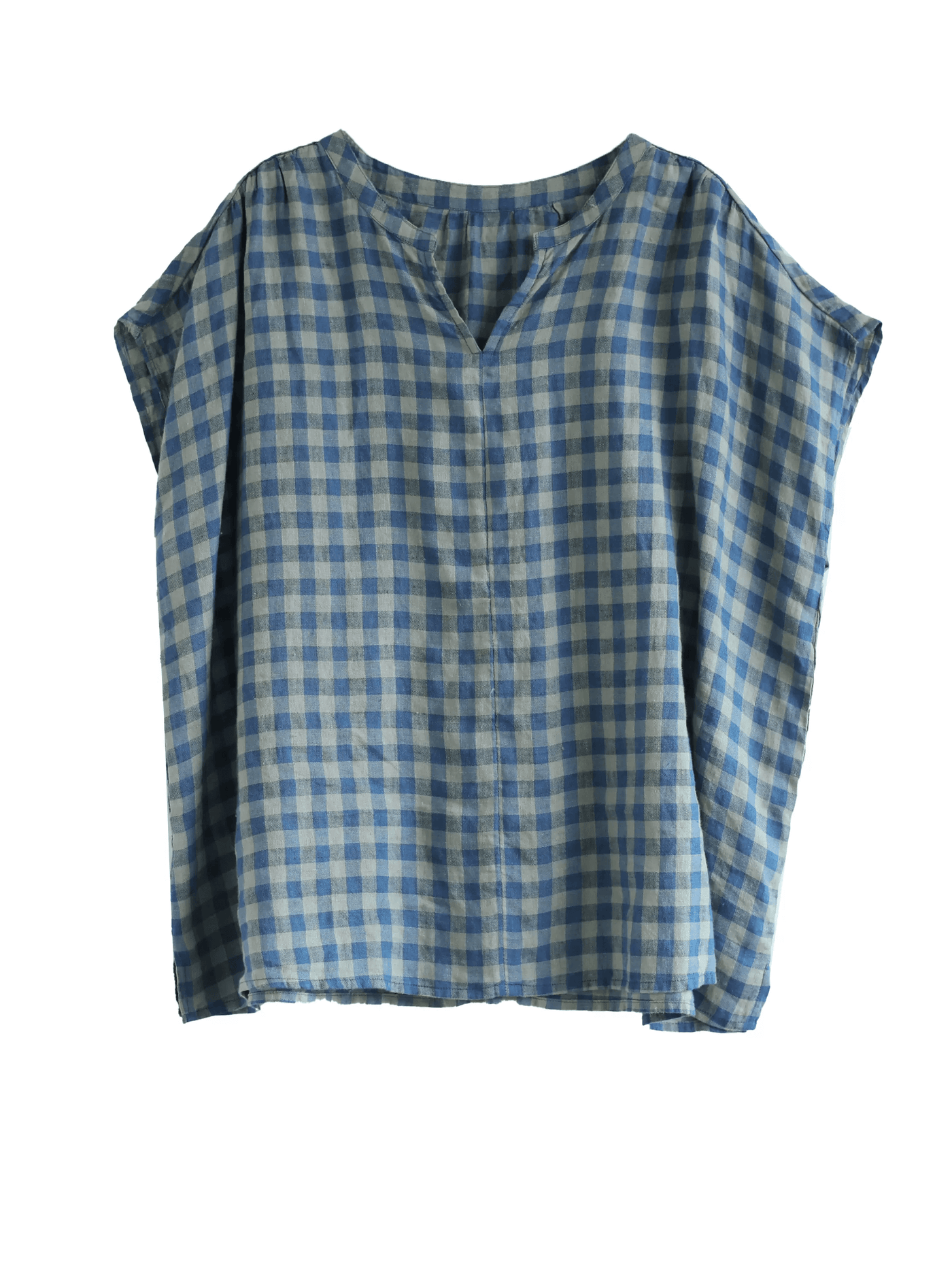 Babakud Women Summer Vintage Linen Plaid Top