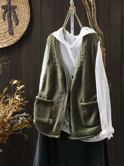 Babakud Women Autumn Embroidered Cotton Knitted Casual Vest