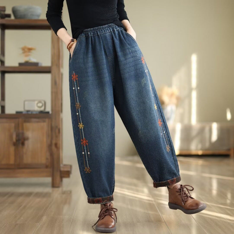 Babakud Women Autumn Embroidered Denim Casual Harem Pants