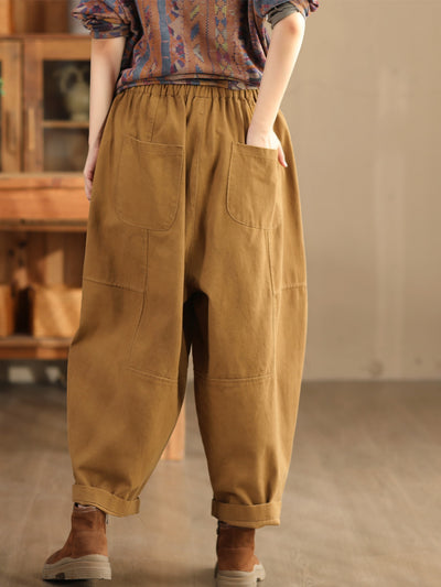 Babakud Women Autumn Cotton Loose Elastic Waist Pants