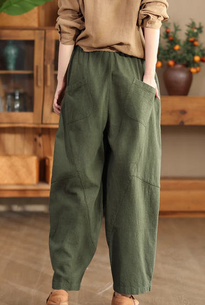 Babakud Women Autumn Retro Ramie Casual Pants