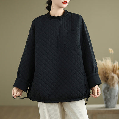 Women Winter Quilted Pullover Long Sleeves Cotton Shirt