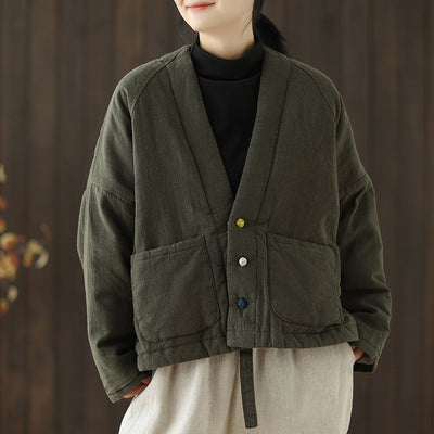 Babakud Women Winter Classic Quilted Cotton Linen Jacket