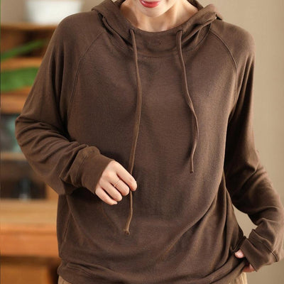 Babakud Women Autumn Solid Colors Cotton Hooded Sweater