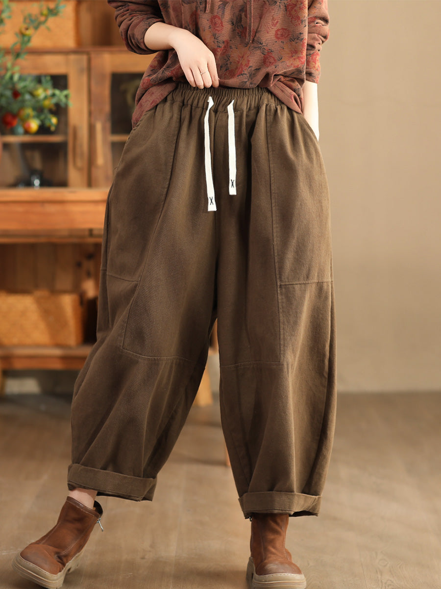 Babakud Women Autumn Cotton Loose Elastic Waist Pants