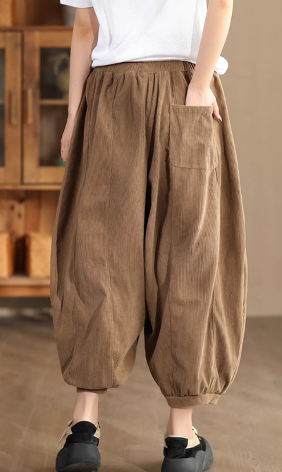 Babakud Women Autumn Vintage Cotton Corduroy Harem Pants