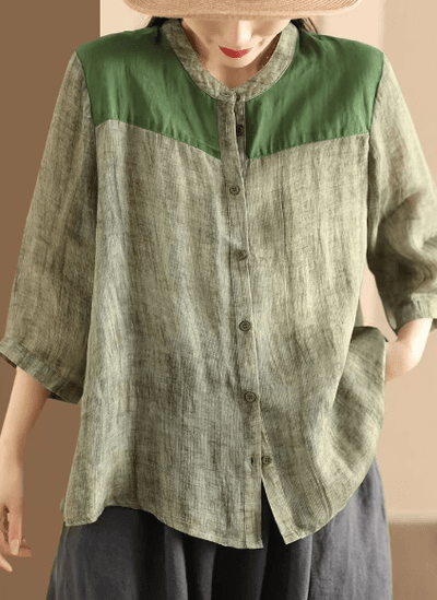 Babakud Women Summer Ramie Artistic Green Cardigan Top