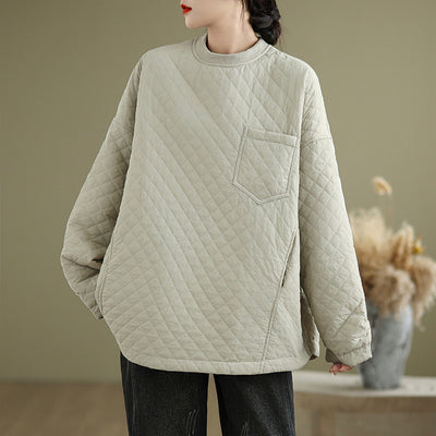 Women Winter Quilted Pullover Long Sleeves Cotton Shirt