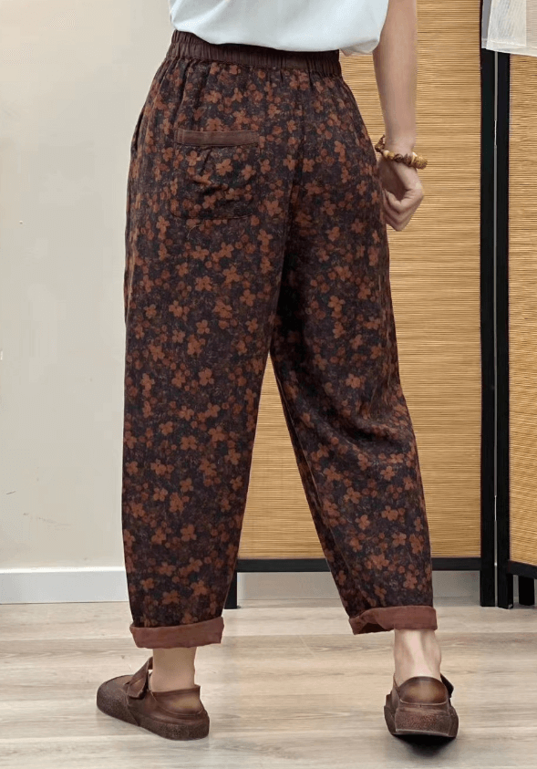 Babakud Women Autumn Vintage Floral Cotton Linen Harem Pants