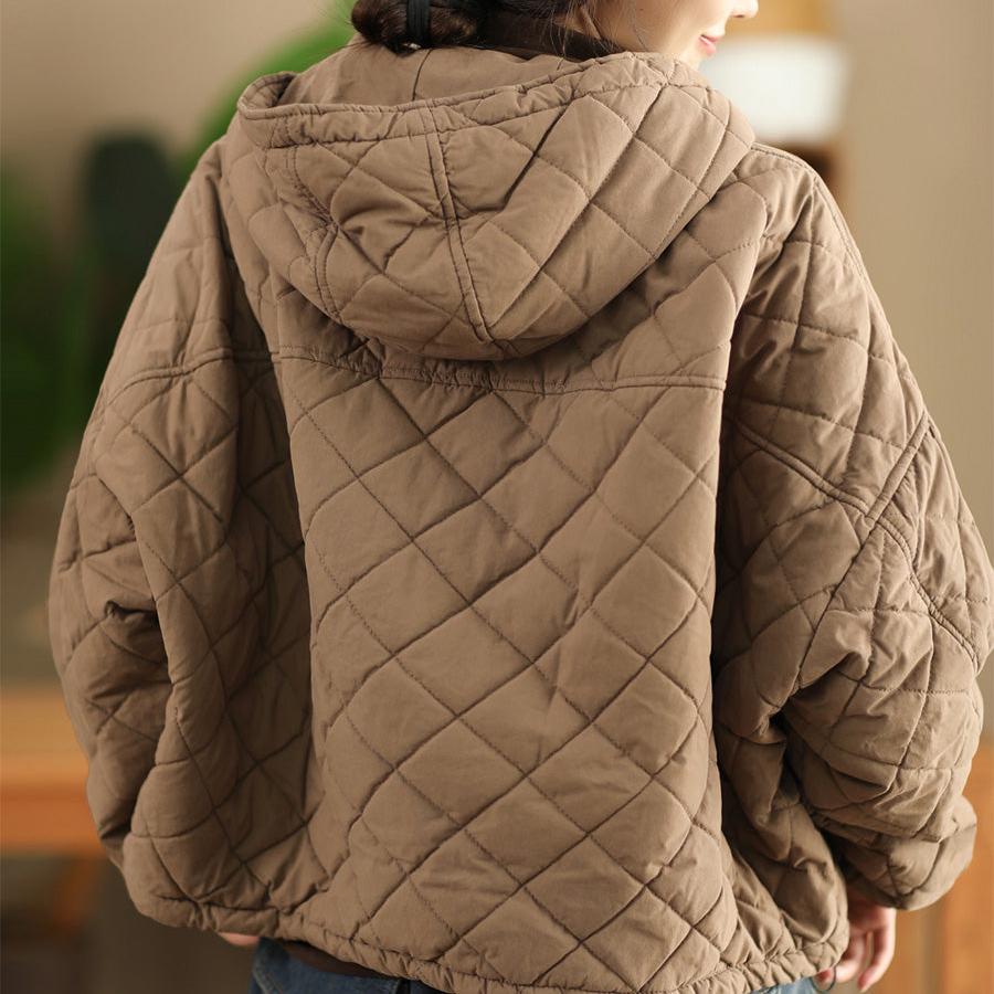 Babakud Women Winter Retro Diamond Quilted Cotton Hooded Jacket