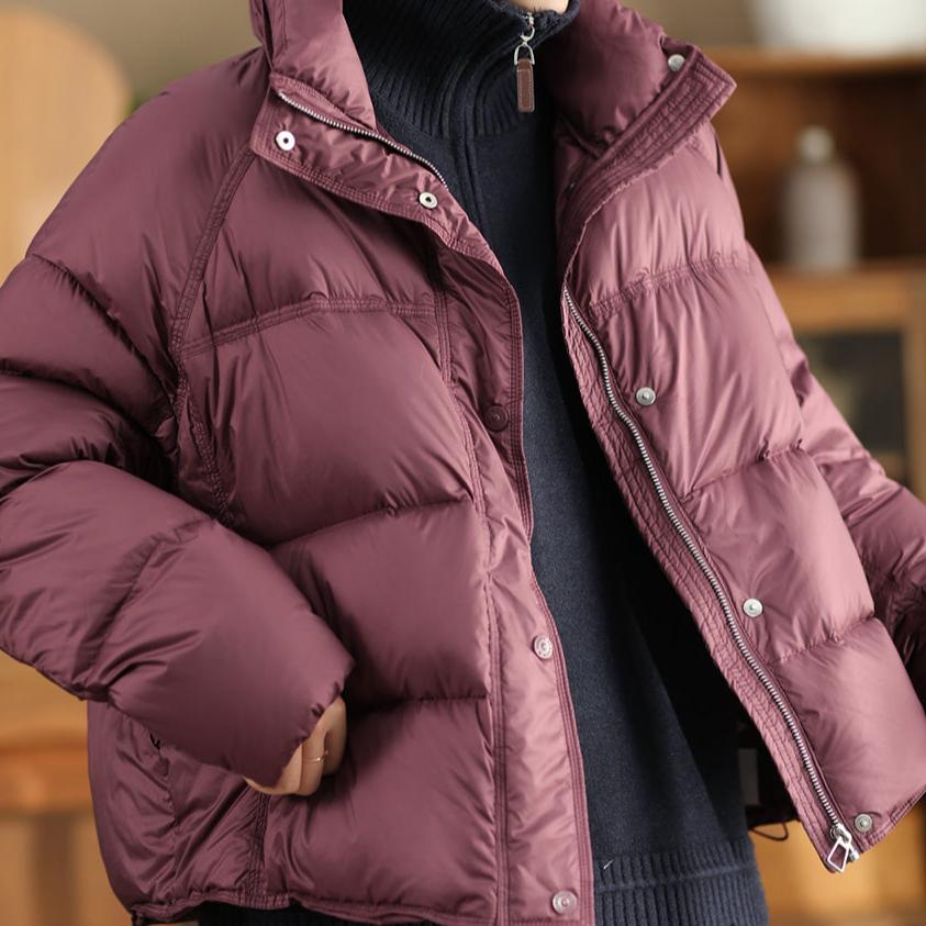 Babakud Women Winter Windproof Stand Collar Solid Colors Down Puffer Jacket