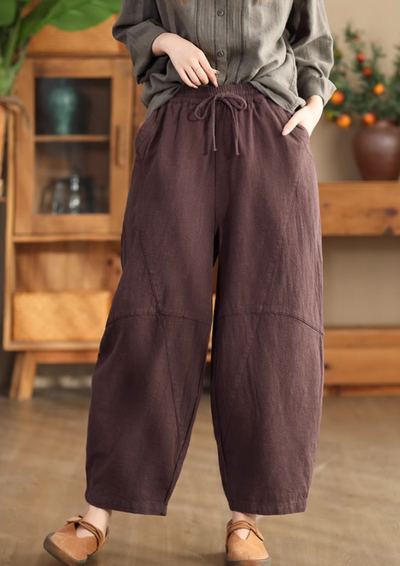 Babakud Women Autumn Retro Ramie Casual Pants