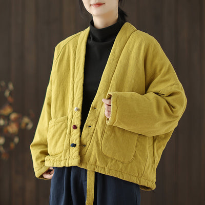 Babakud Women Winter Classic Quilted Cotton Linen Jacket