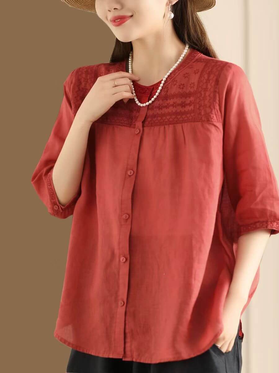 Babakud Women Classic Ramie Solid Colors Blouse