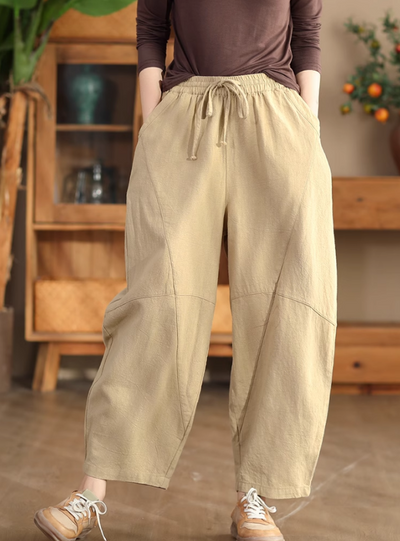 Babakud Women Autumn Retro Ramie Casual Pants