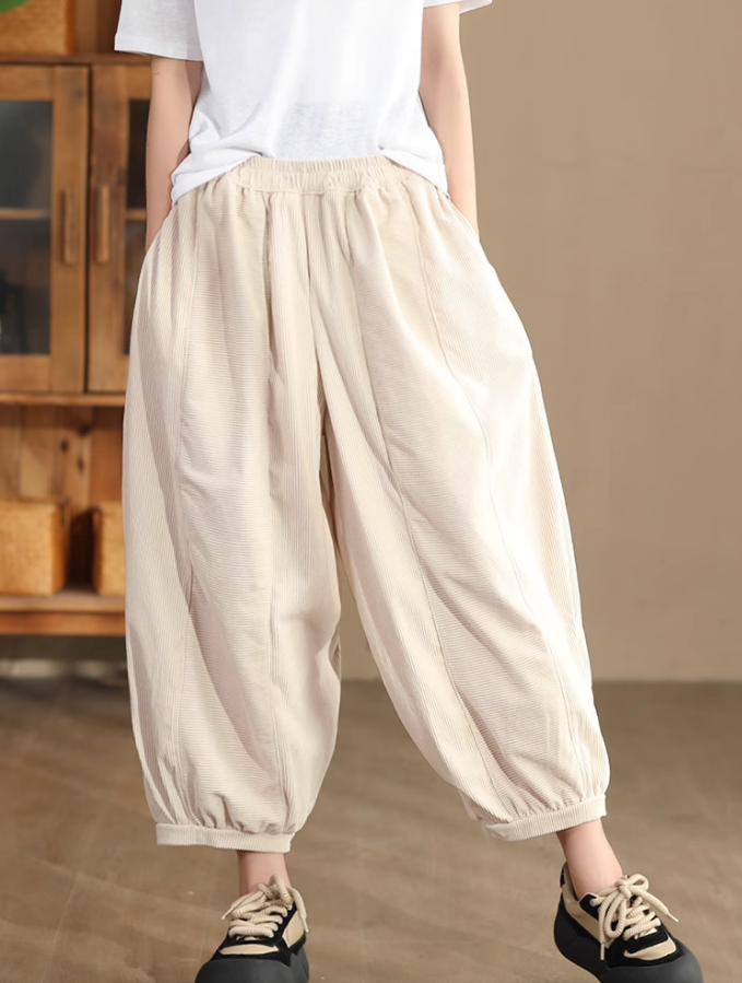 Babakud Women Autumn Vintage Cotton Corduroy Harem Pants